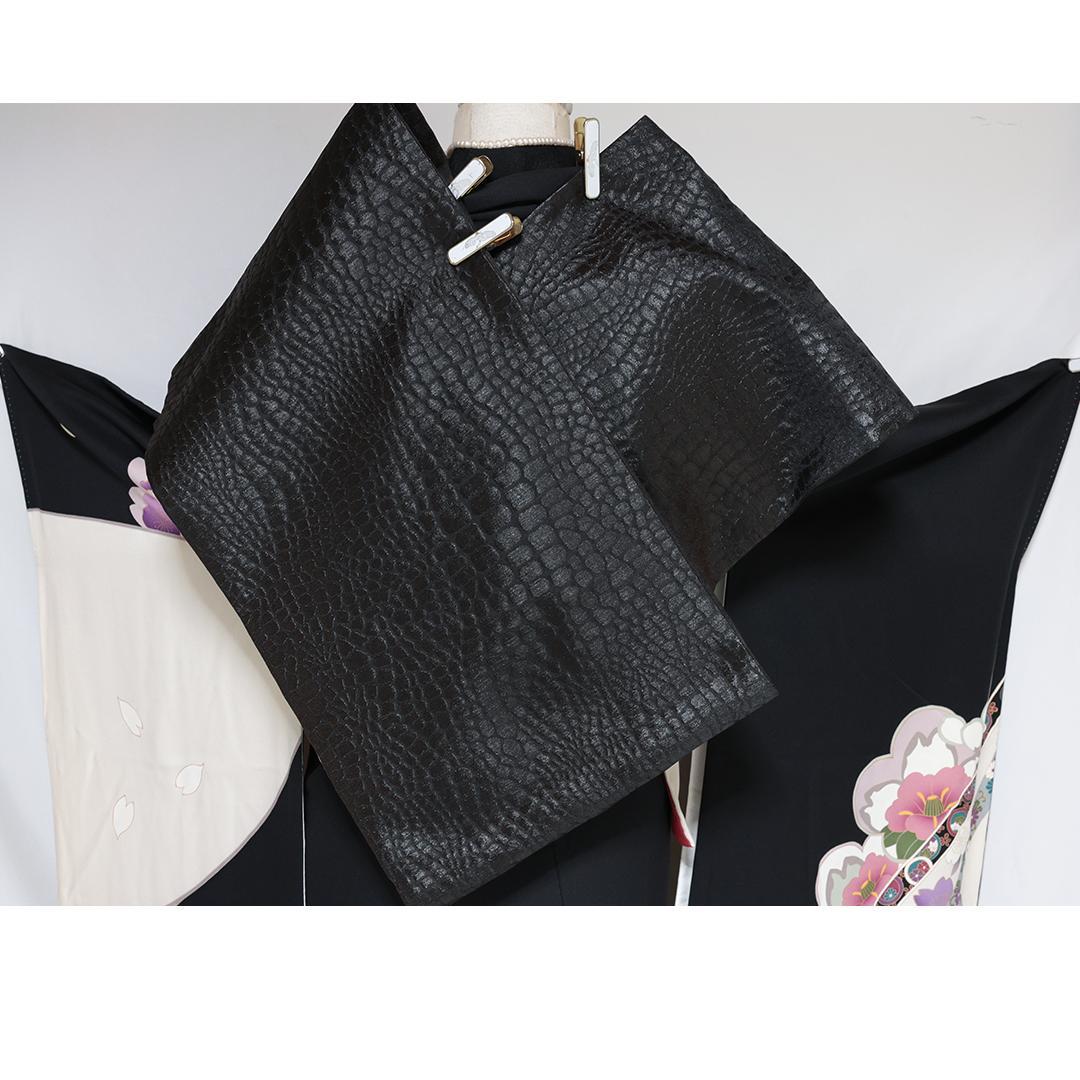 良好■振袖7点セット帯新品帯締め帯揚げフルセットトールサイズ白系黒成人式IB35