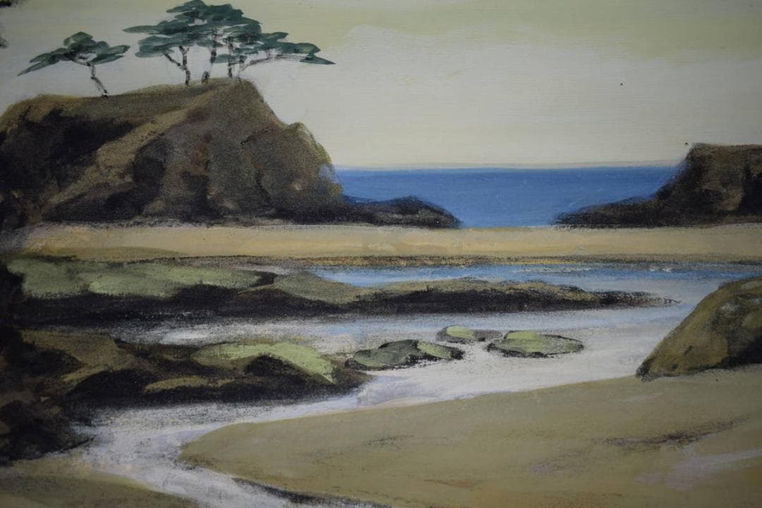 真作/中島光輪/椿の海辺図/桐共二重箱付/布袋屋掛軸HH-851