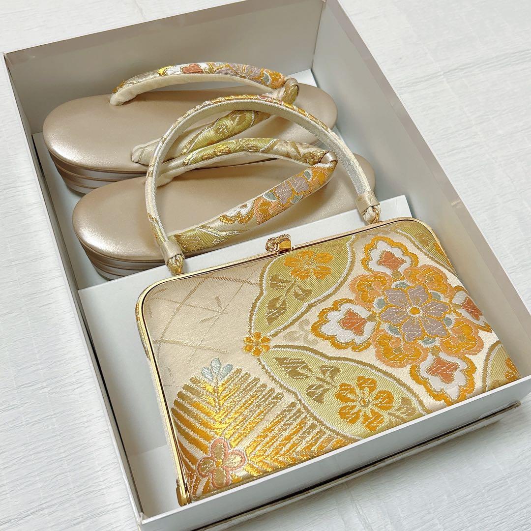 神田胡蝶　和装バッグ　草履　セット　L寸　フォーマル　振袖　成人式　正絹帯地