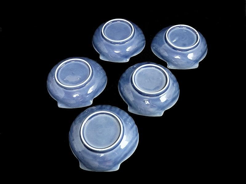 古伊万里　瑠璃色　貝の図　貝型変形皿　５枚　C803AS-BTp