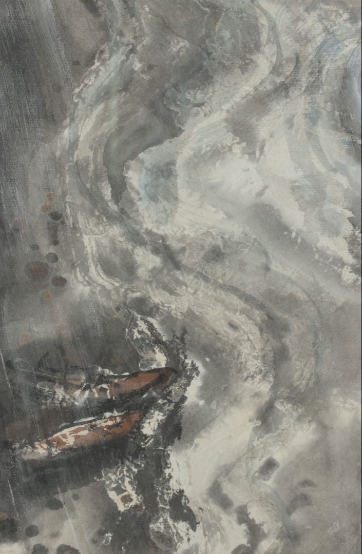 横山操 日本画 作品「波濤」直筆サイン 落款 在銘 共シール 15号 額装