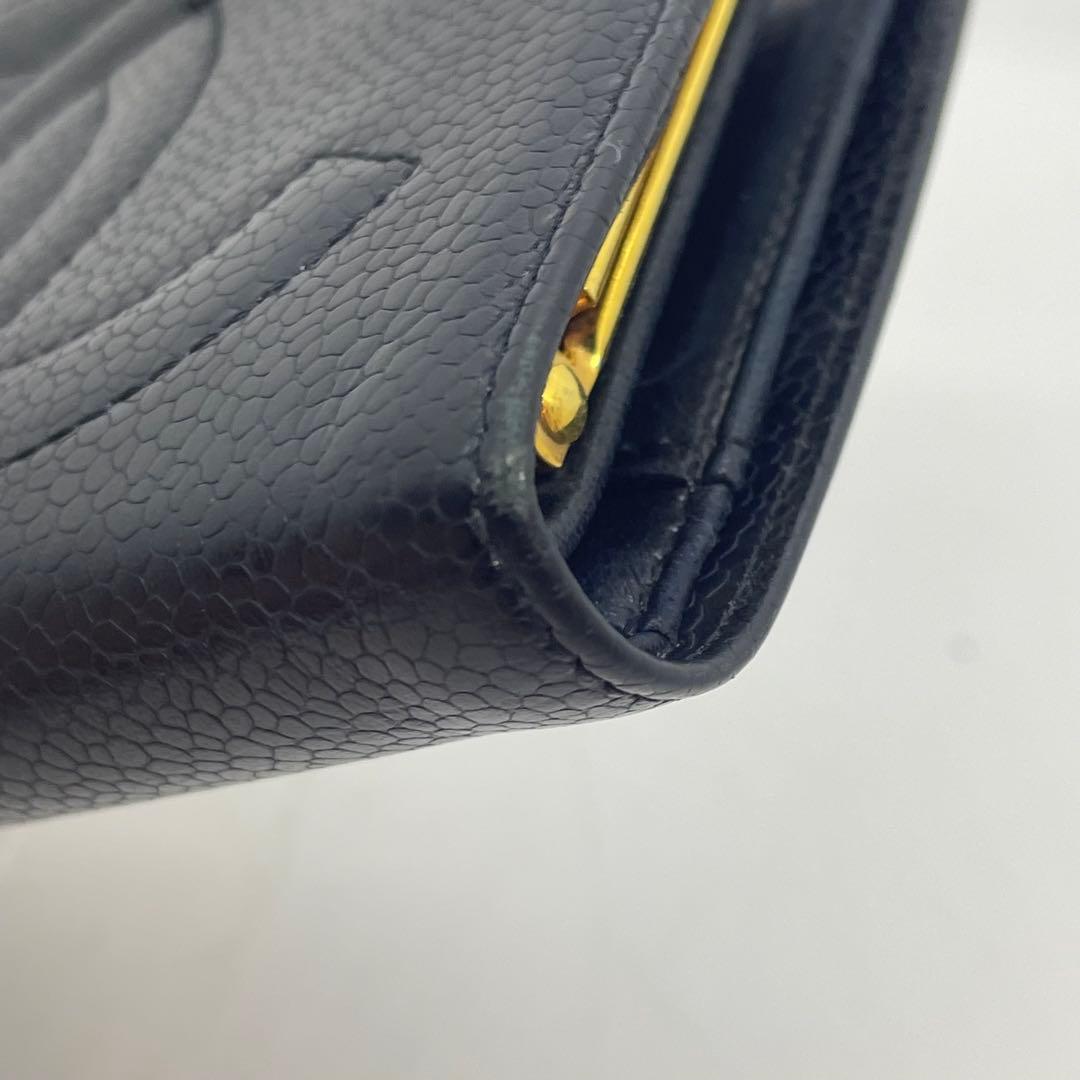【使用感あり】シャネル CHANEL キャビアスキン 二つ折り財布 がま口