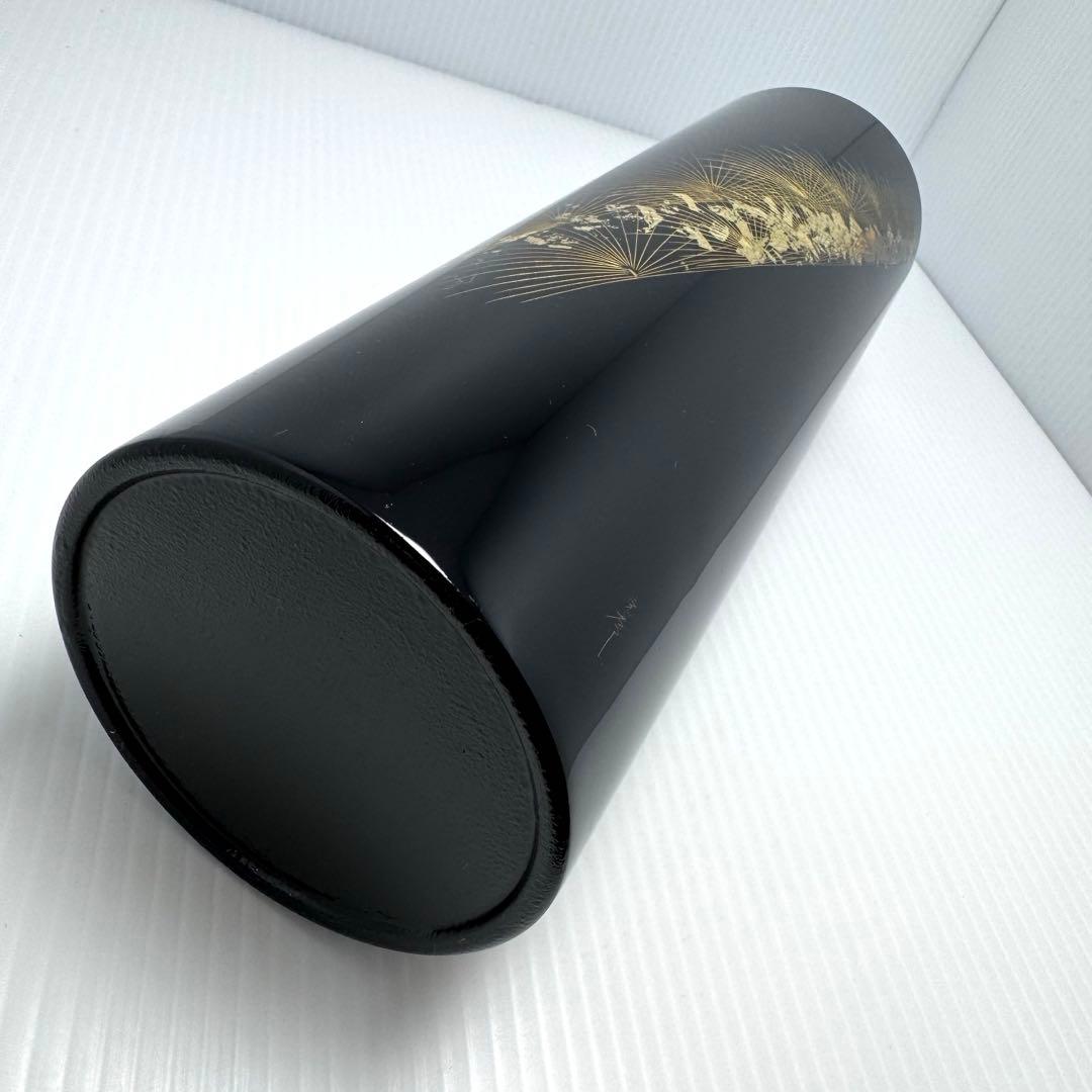 未使用 輪島塗 沈金 金箔 花入 花瓶 花器 共箱 漆 輪島漆器 共箱 説明書