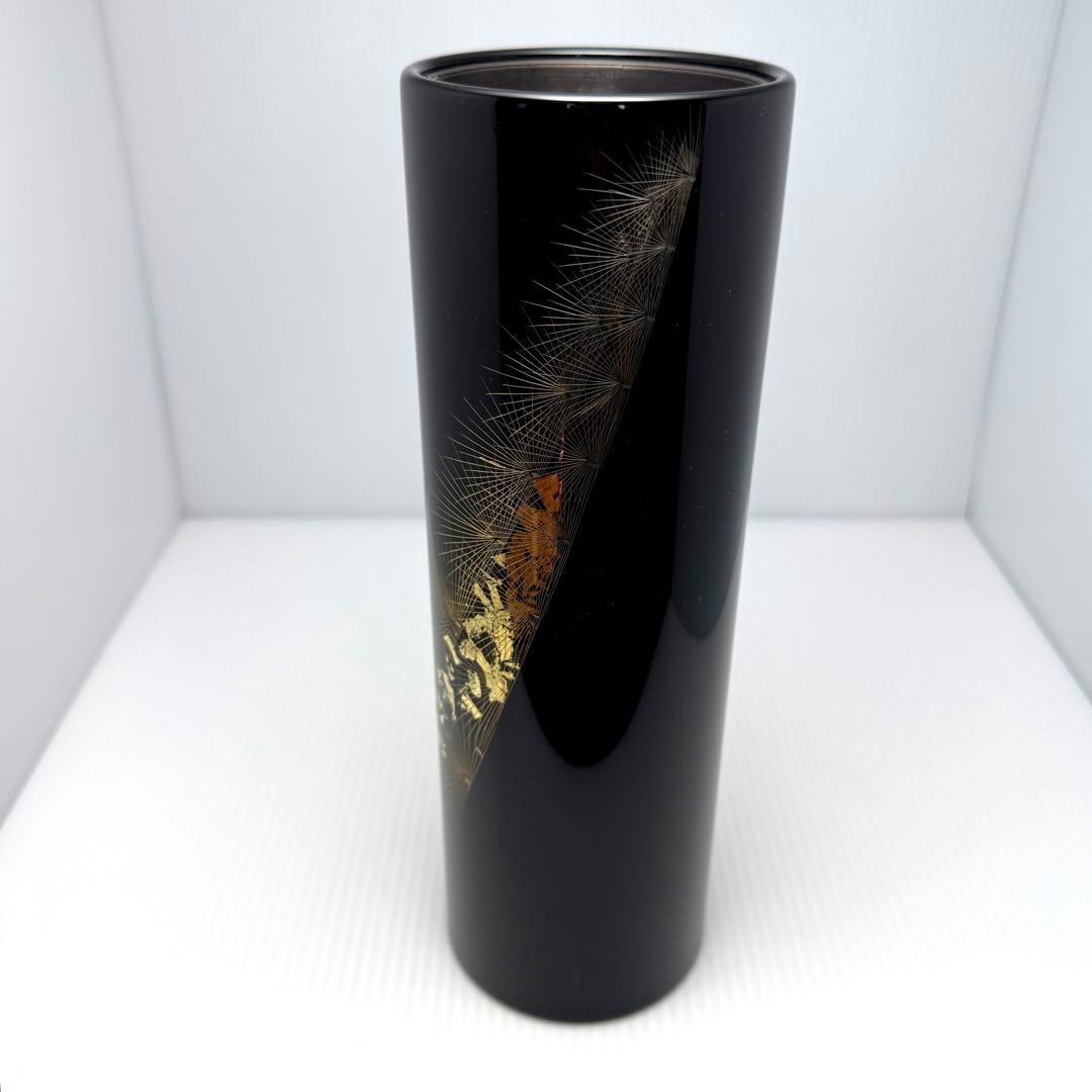 未使用 輪島塗 沈金 金箔 花入 花瓶 花器 共箱 漆 輪島漆器 共箱 説明書