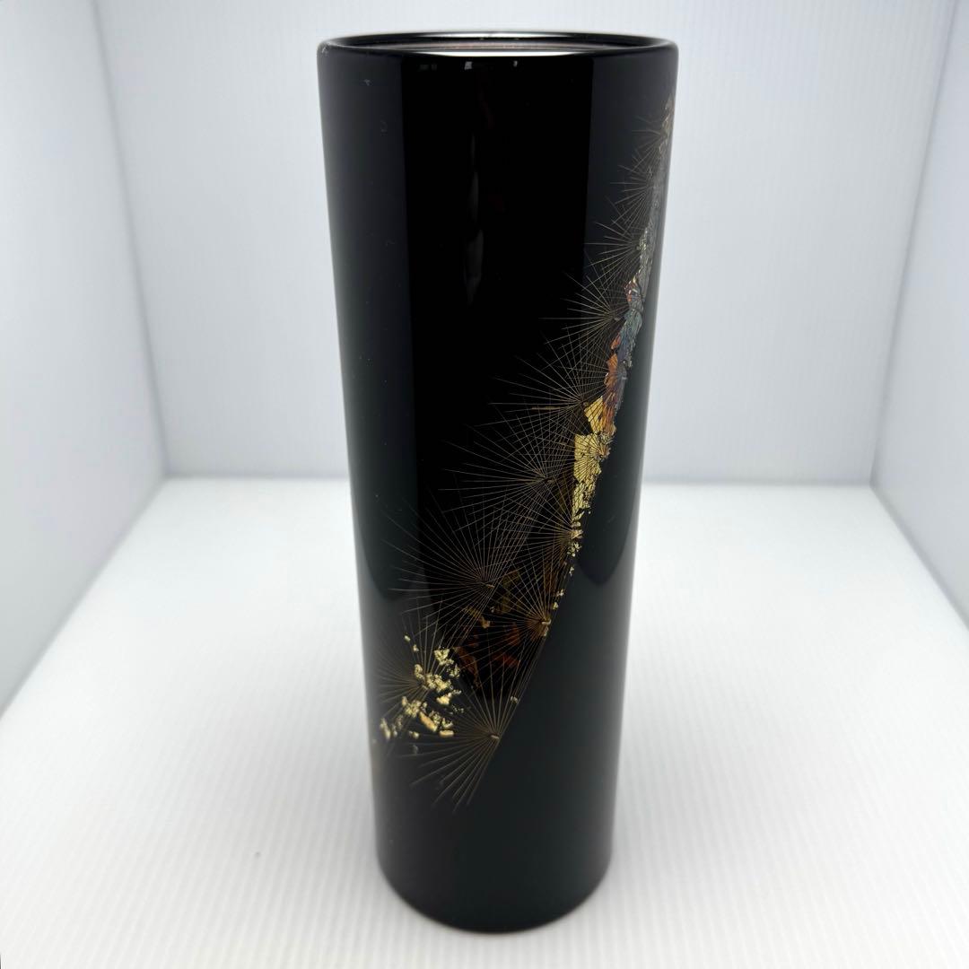 未使用 輪島塗 沈金 金箔 花入 花瓶 花器 共箱 漆 輪島漆器 共箱 説明書
