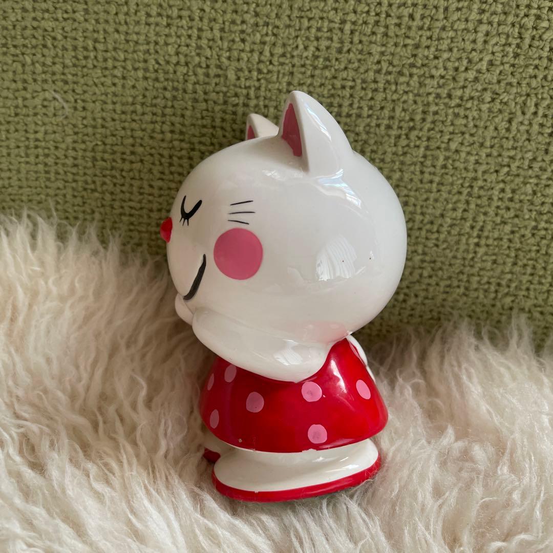 内藤ルネ✨猫ちゃん✨貯金箱 陶器製 赤い水玉