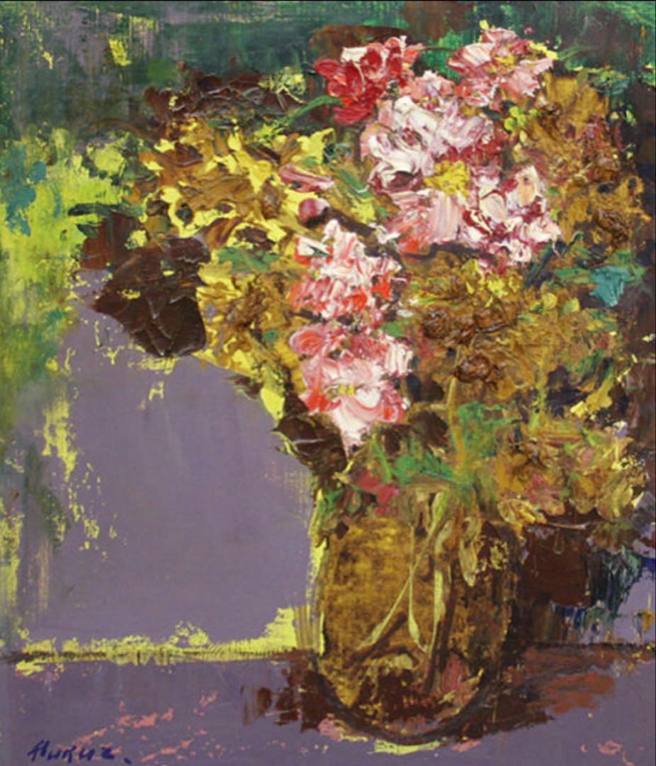 ■本物保証　『福沢 一郎』　花　油彩　鑑定書付 文化勲章 巨匠