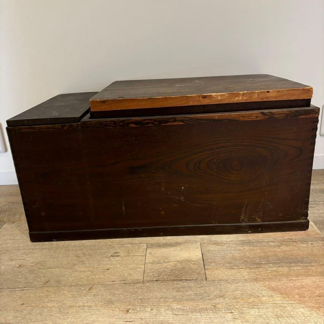 囲炉裏　長火鉢　アンティーク　昭和レトロ　蓋付き　灰入り　木製　引き出し付　骨董