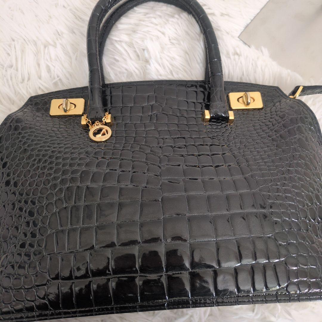 銀座かねまつ　ハンドバッグ　クロコ型押し　2way　シャイニング
