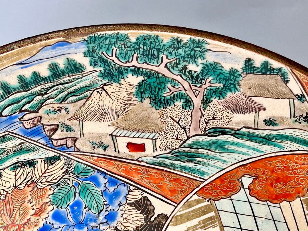 九谷 庄三手 色絵割文様筆書図平鉢 幕末