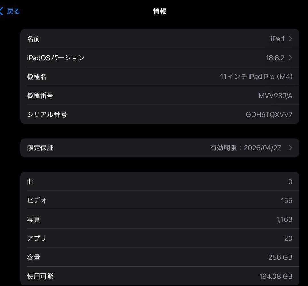 iPad pro　第7世代　（M4）11インチ2024年製造