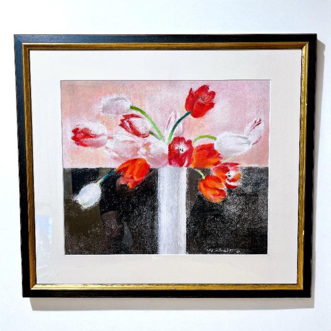 【真作】 斎藤光子　パステル画　額装　箱あり