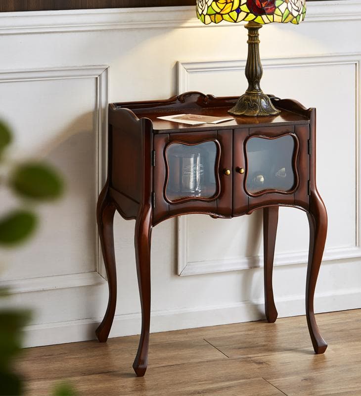 アンティーク調 ミニ ガラスキャビネット サイドテーブル 高級 木製 コンソール