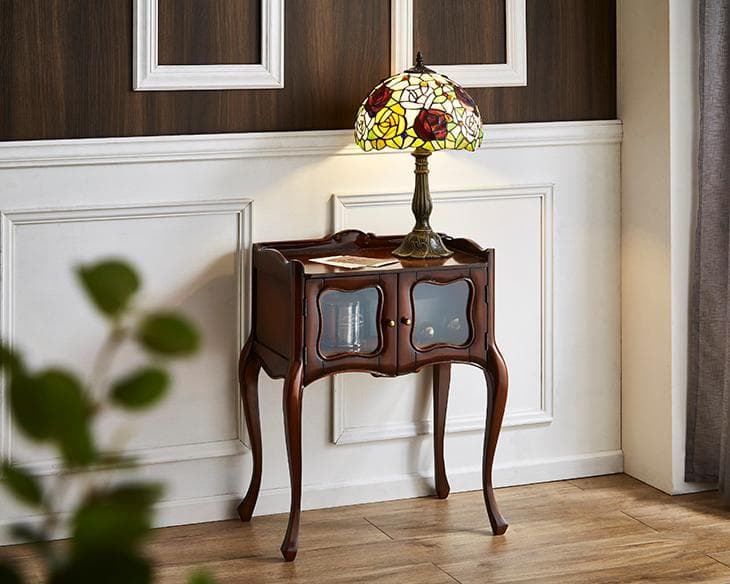 アンティーク調 ミニ ガラスキャビネット サイドテーブル 高級 木製 コンソール