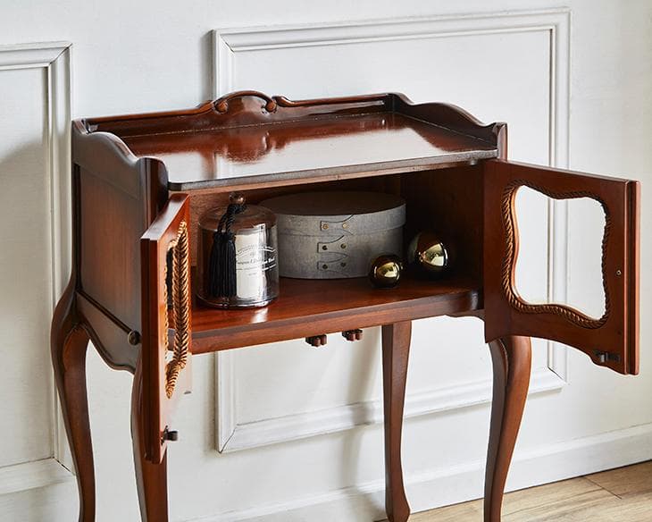 アンティーク調 ミニ ガラスキャビネット サイドテーブル 高級 木製 コンソール