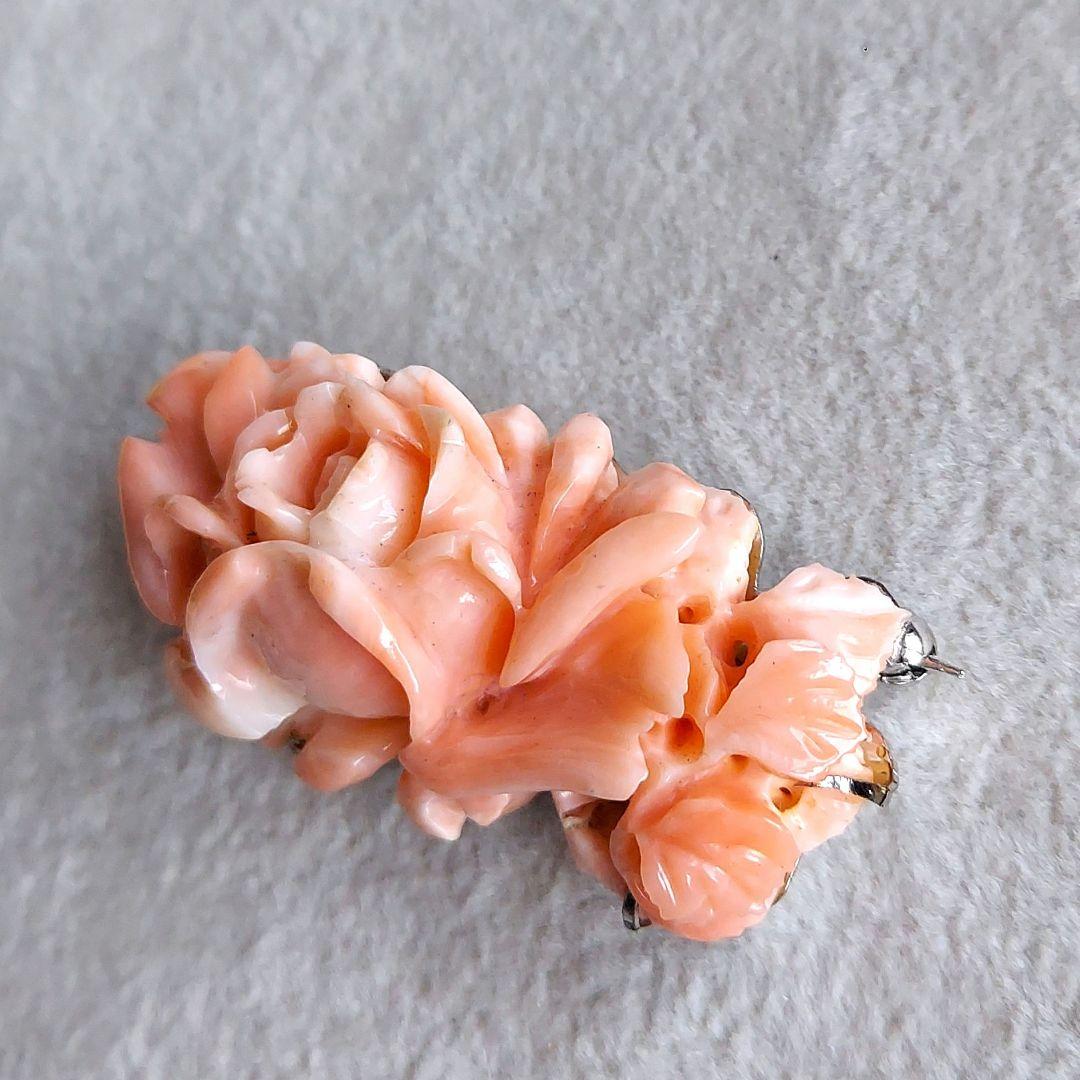 薔薇　珊瑚　ブローチ&帯留め