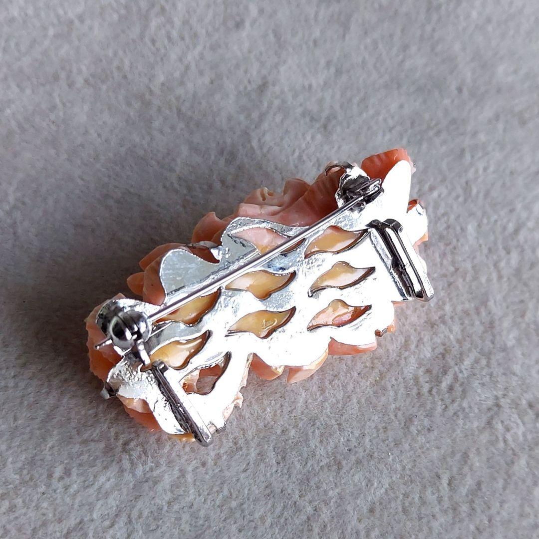 薔薇　珊瑚　ブローチ&帯留め