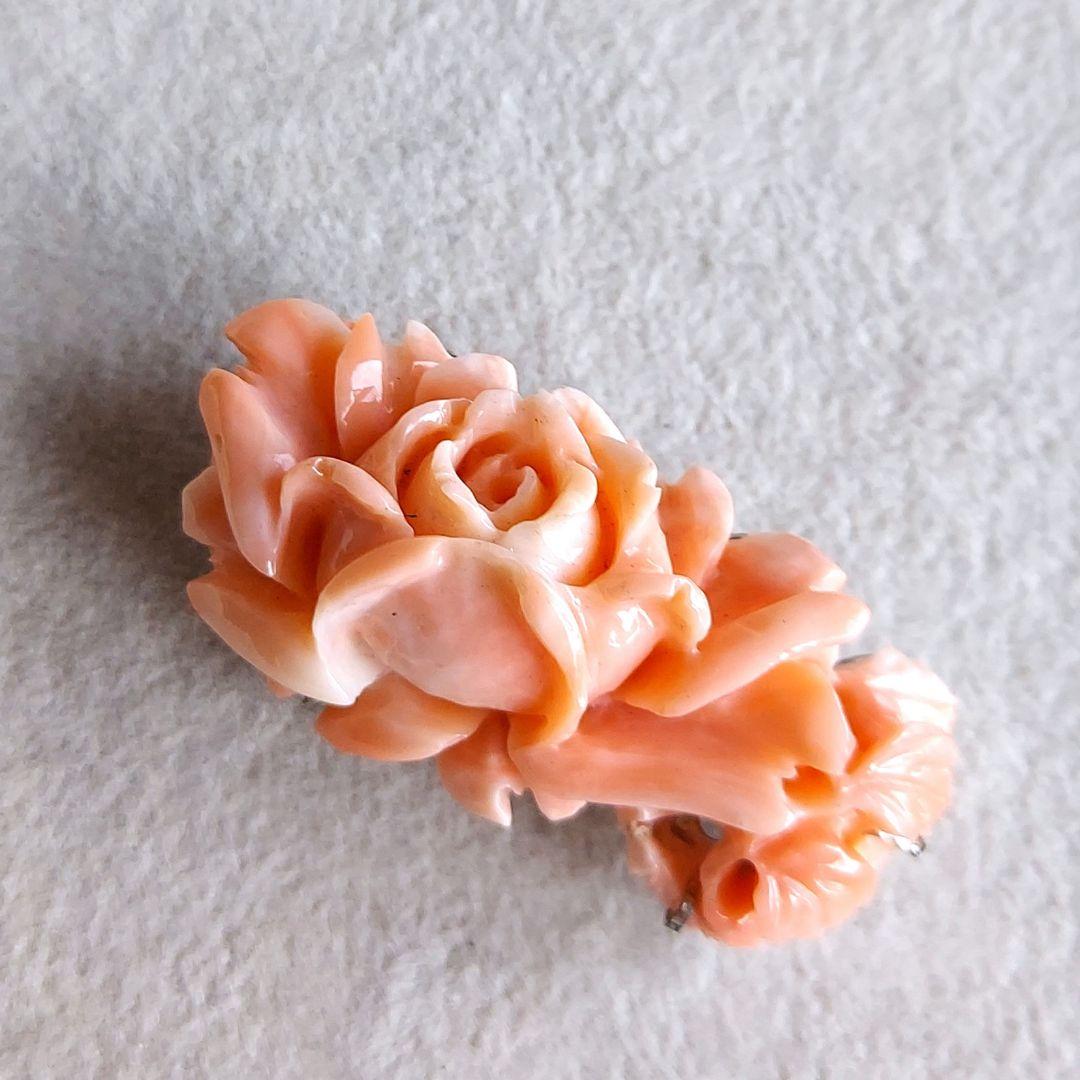 薔薇　珊瑚　ブローチ&帯留め