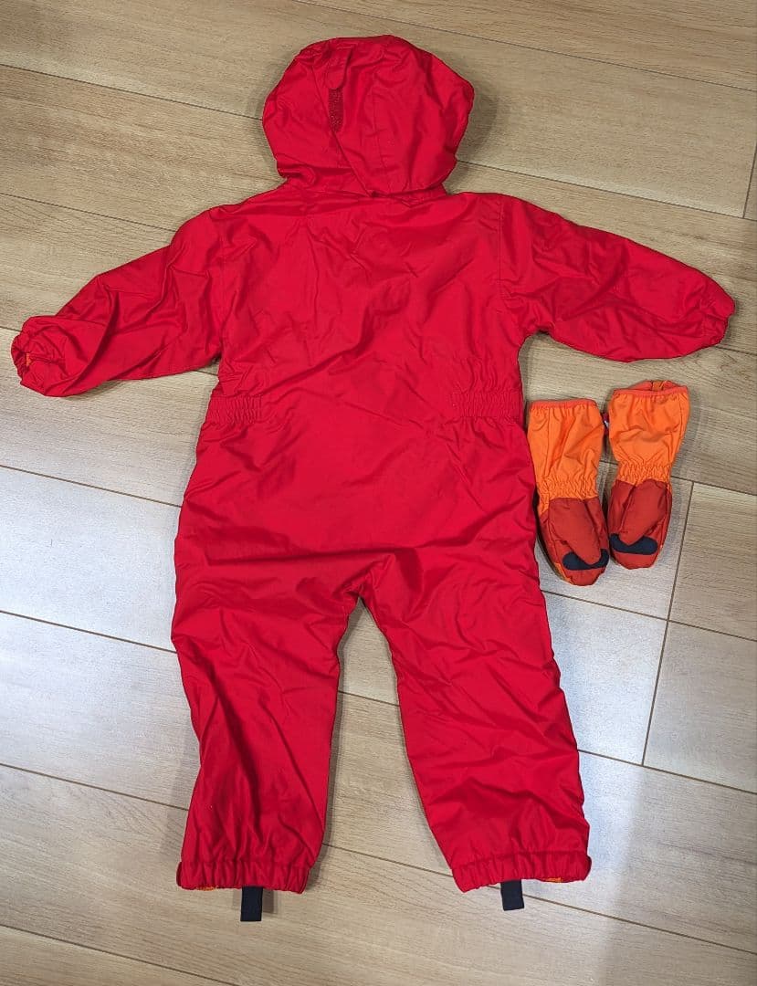 mont-bell ベビー用スキーウェア 90 赤 手袋付き