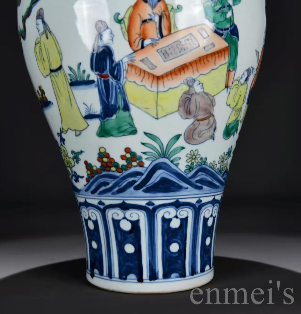 中国古美術・明宣徳・五彩戦将図梅瓶・五彩・唐物・壺・骨董品・時代物・古陶磁・古玩