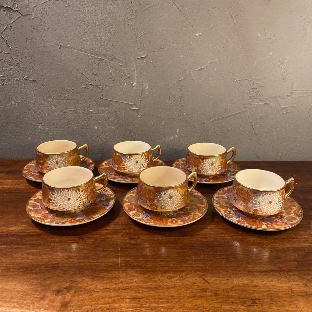 薩摩焼 明治 アンティーク 金蘭手まとめ売り カップ&ソーサー 骨董品 蔵出し