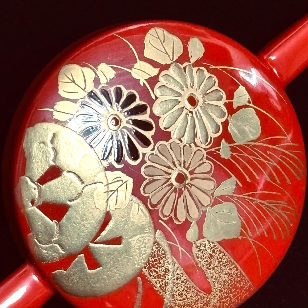 かづら清老舗　櫛　簪　笹　純金本漆蒔絵　銘あり　箱付き　京都