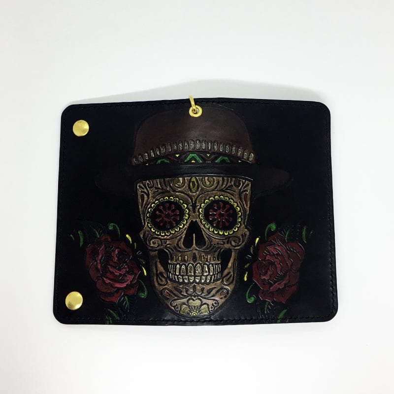 ミドルトラッカーウォレット 真鍮 ★メキシカンスカル&ローズ★