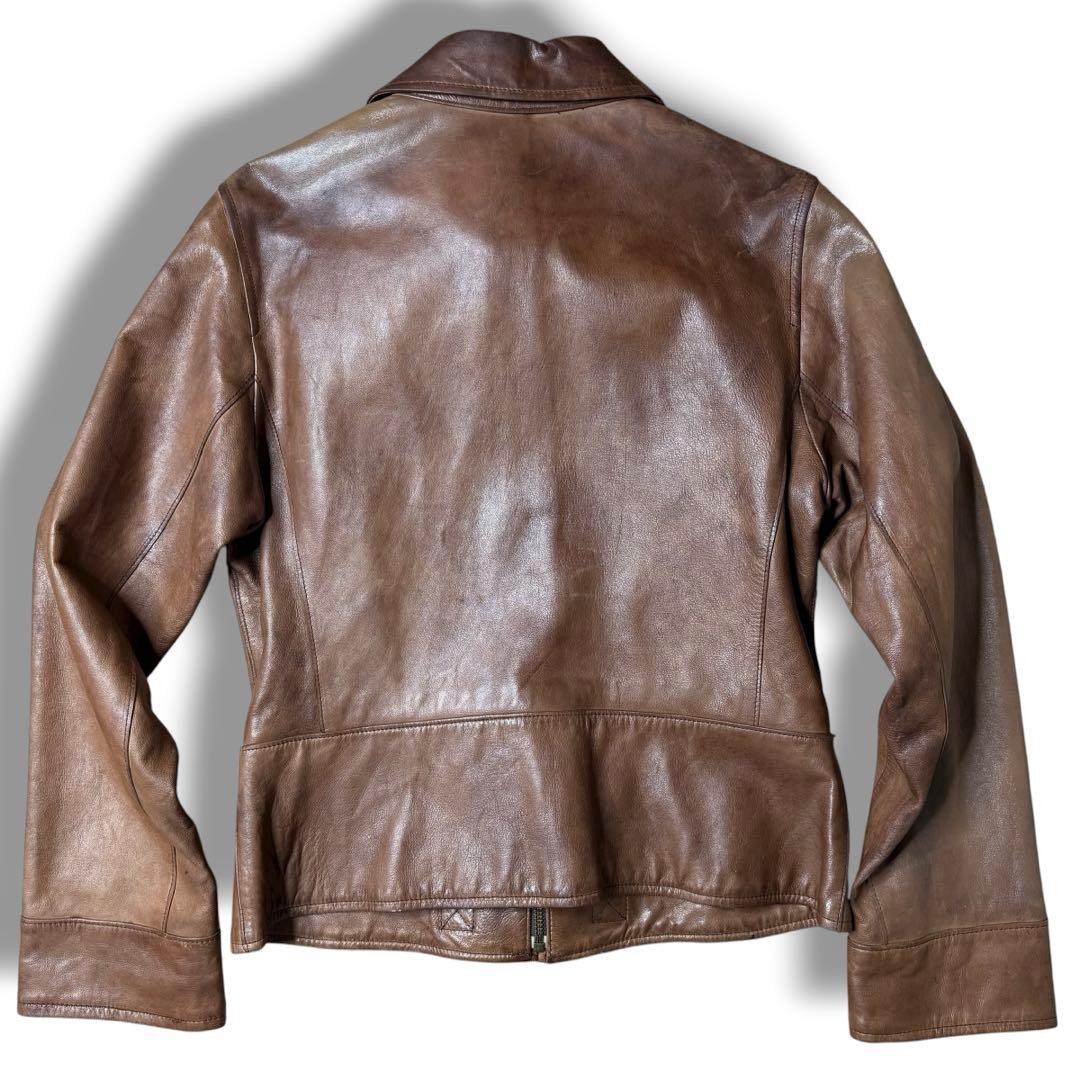 M位 genten シングルライダース レザージャケット ブラウン ライダース