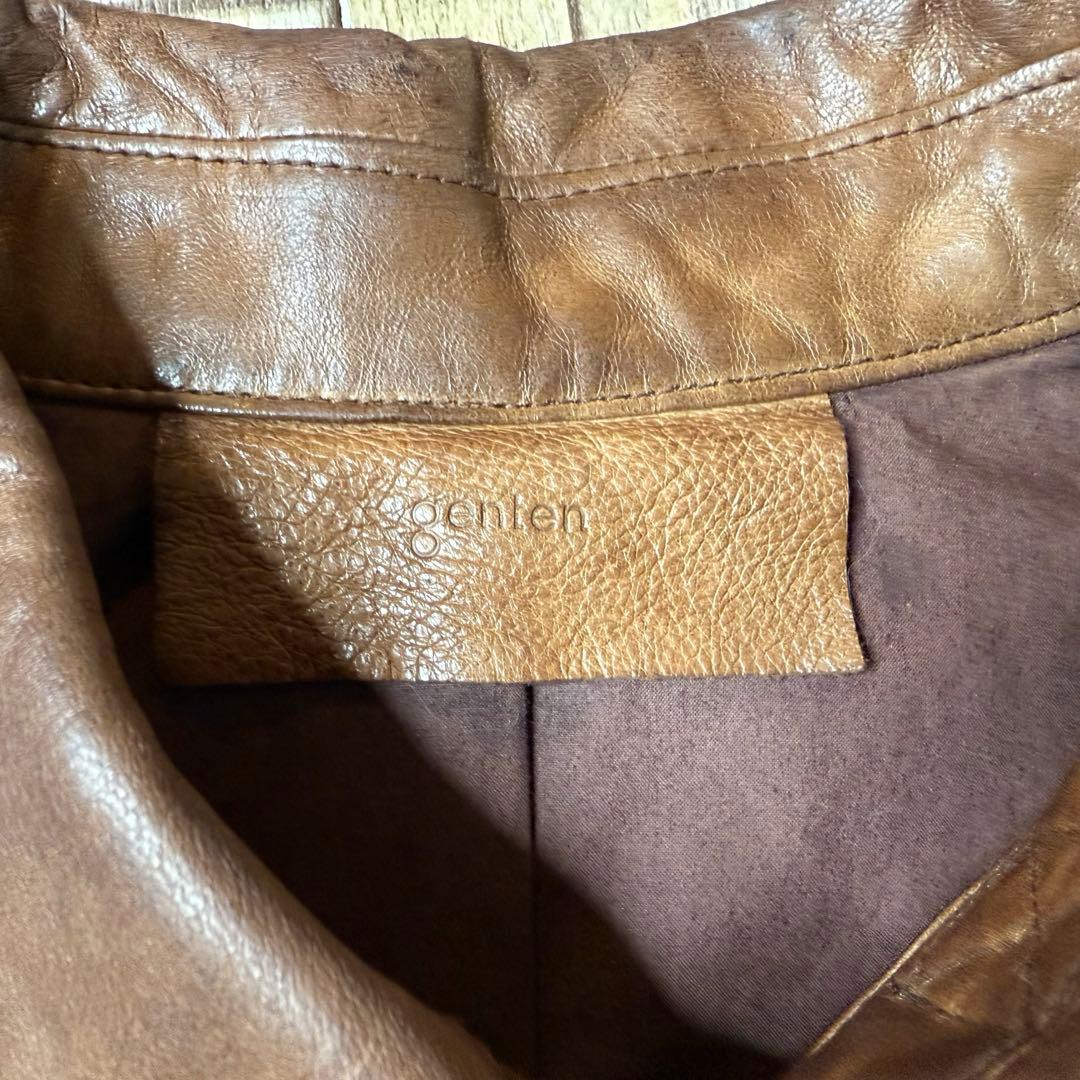 M位 genten シングルライダース レザージャケット ブラウン ライダース