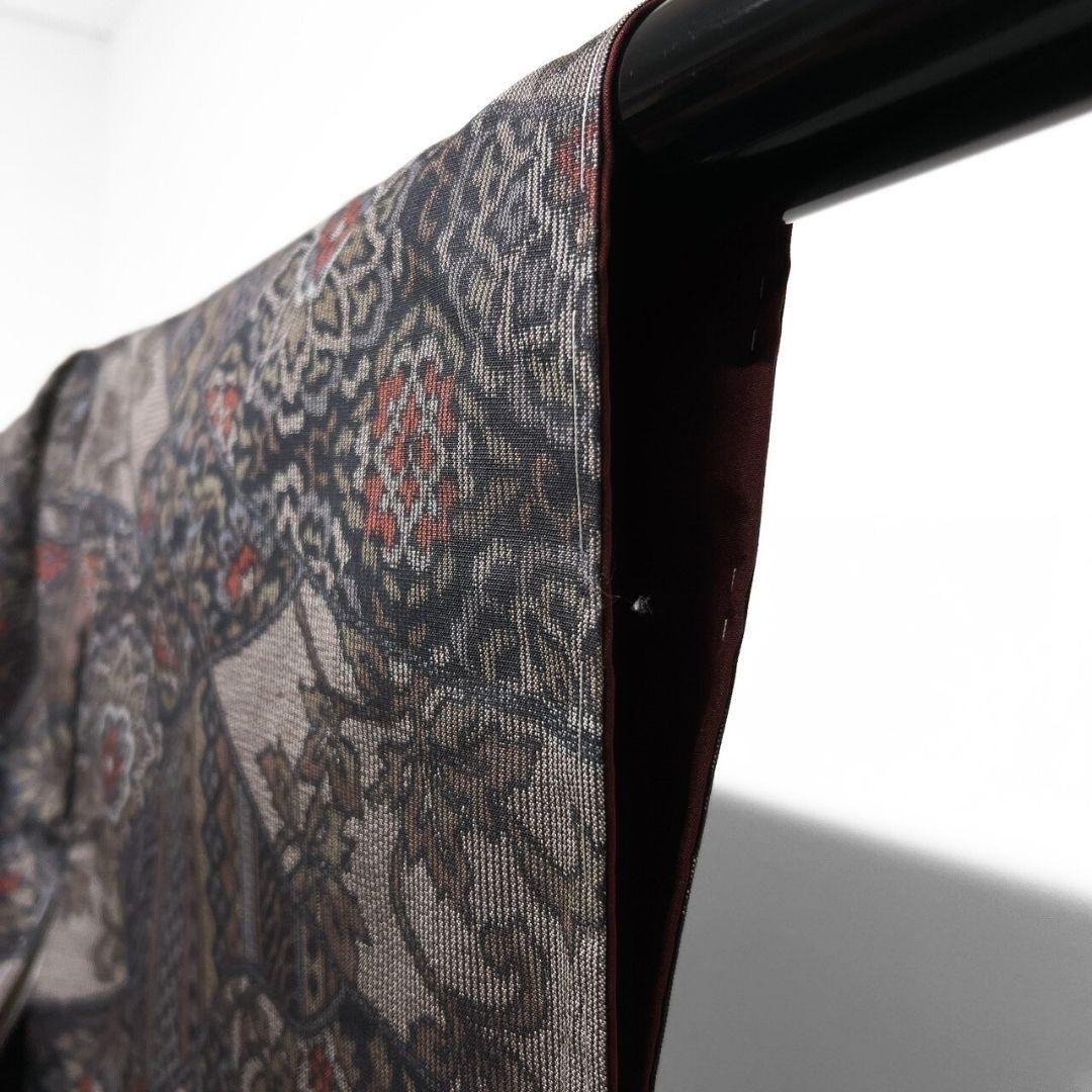 未着用　小紋　大島紬　菱取り　唐花模様　華紋　縦縞模様　着物　054a p