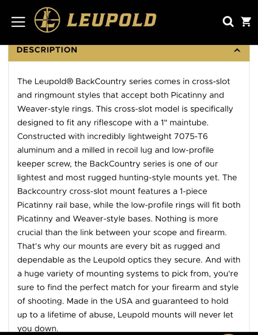 リューポルド スコープリング 1インチ クロススロット(ウィーバースタイル)