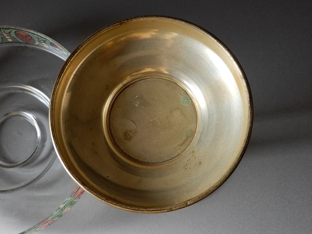 脚付きガラス皿　真鍮台座　ガラス柱