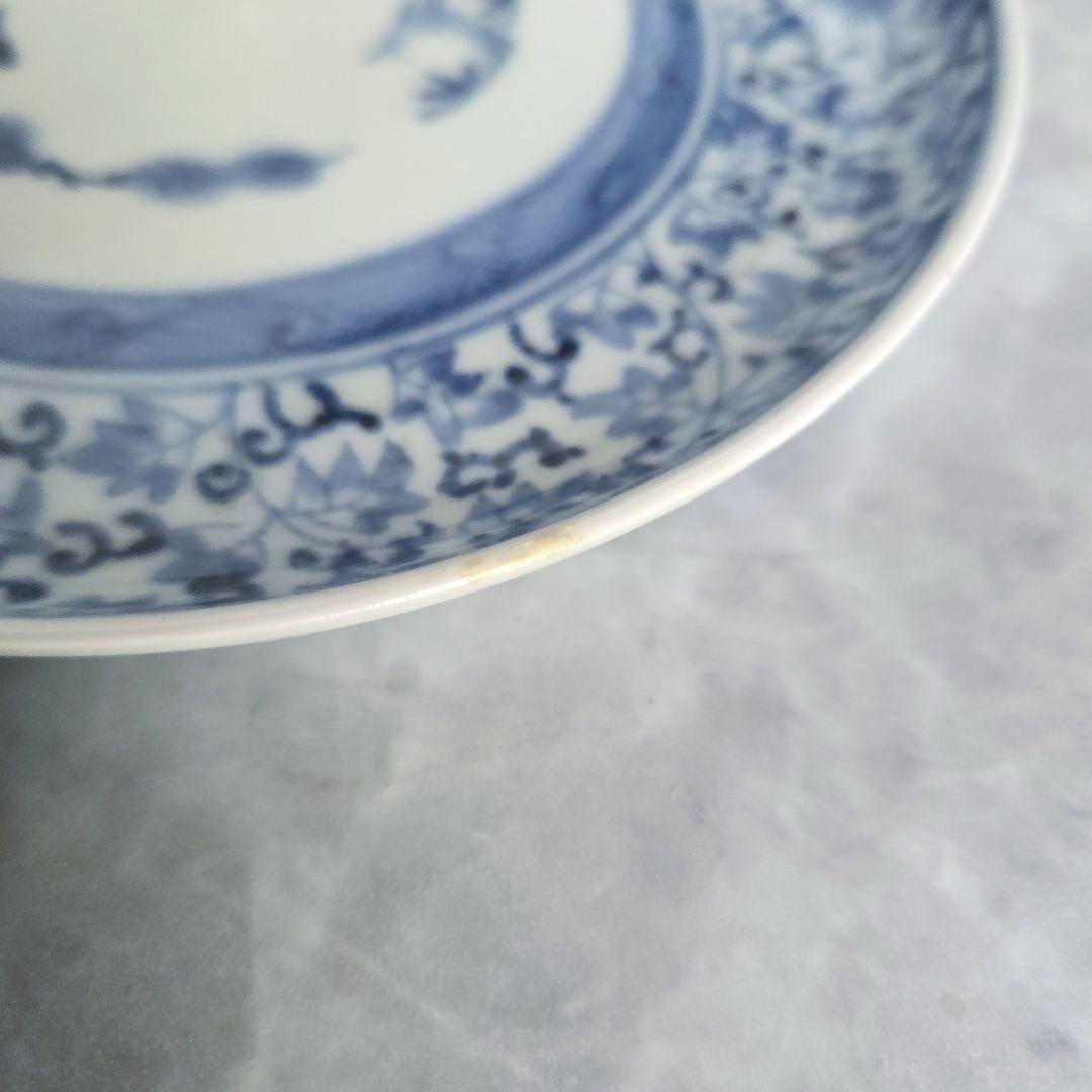 古伊万里　染付　六寸皿　江戸時代　花唐草　金直し　金継ぎ　骨董　アンティーク