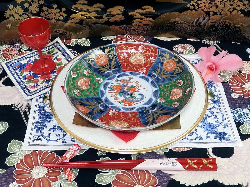 古伊万里　金襴手　雲龍に花の図　６寸皿　D520AS-CAr