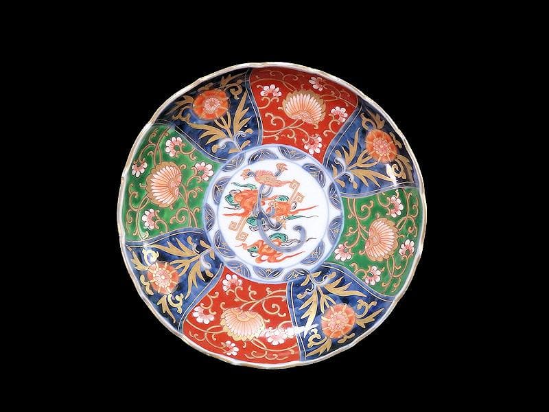 古伊万里　金襴手　雲龍に花の図　６寸皿　D520AS-CAr