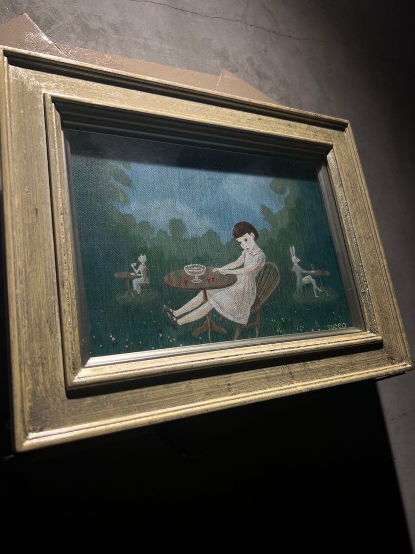 他の方発送×【森のcafe 】肉筆油彩画　作者不詳