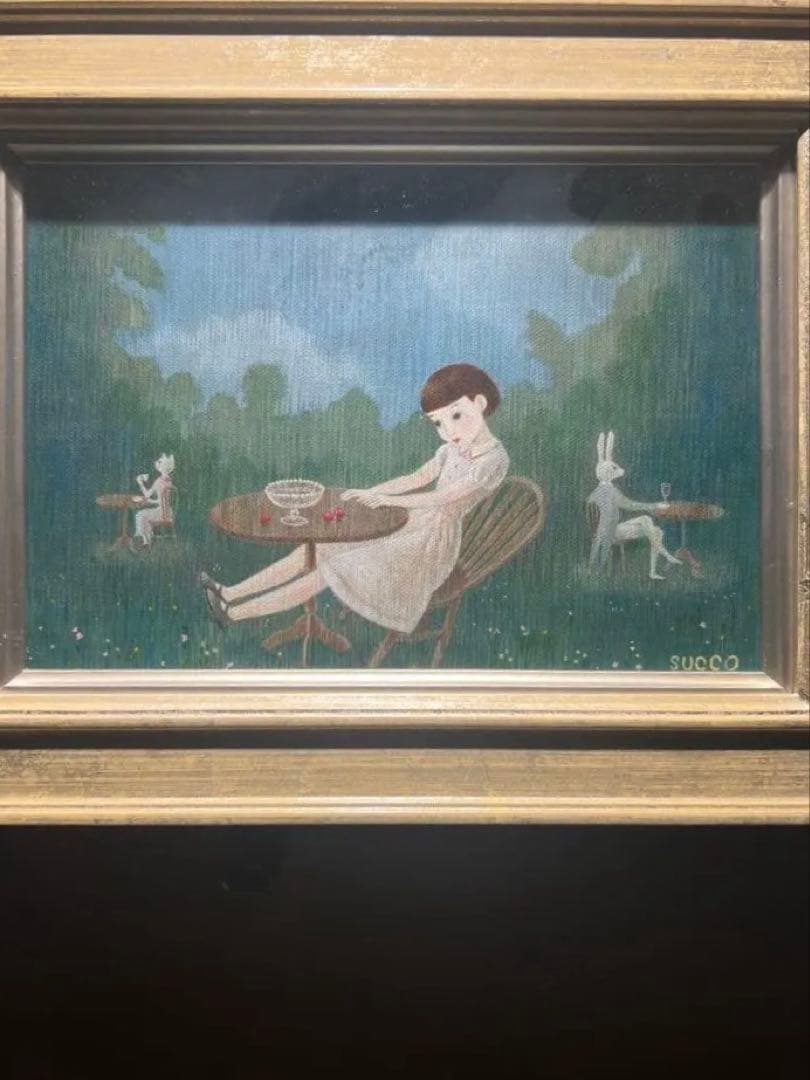 他の方発送×【森のcafe 】肉筆油彩画　作者不詳