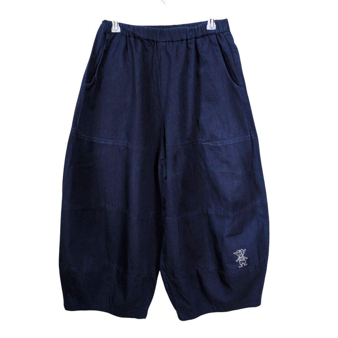 アルベロベロ♥️ぶたさん刺繍ネイビー サルエルパンツ インディゴ染め