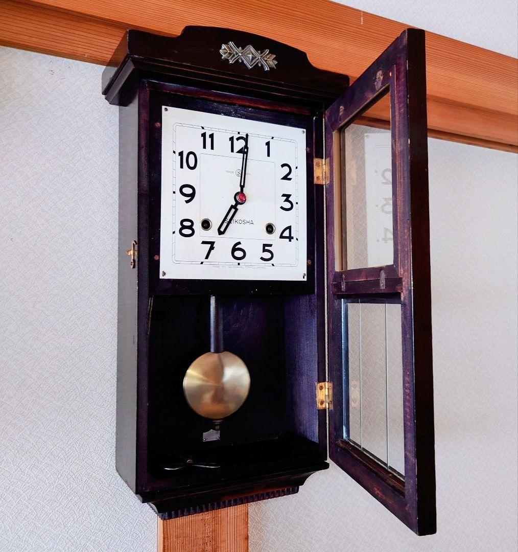 〈完動・美品〉精工舎　角支宮型ゼンマイ振り子掛け時計