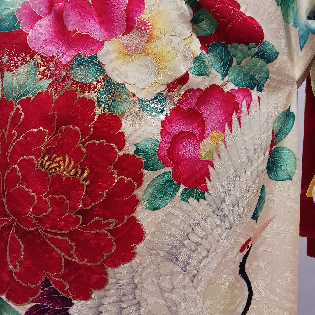 豪華　牡丹×鶴　振袖フルセット　クリーム色