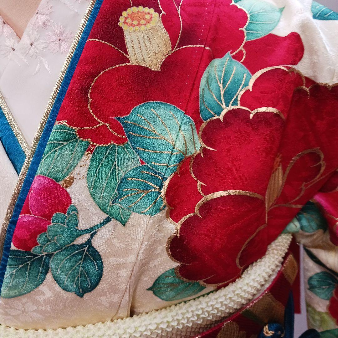 豪華　牡丹×鶴　振袖フルセット　クリーム色