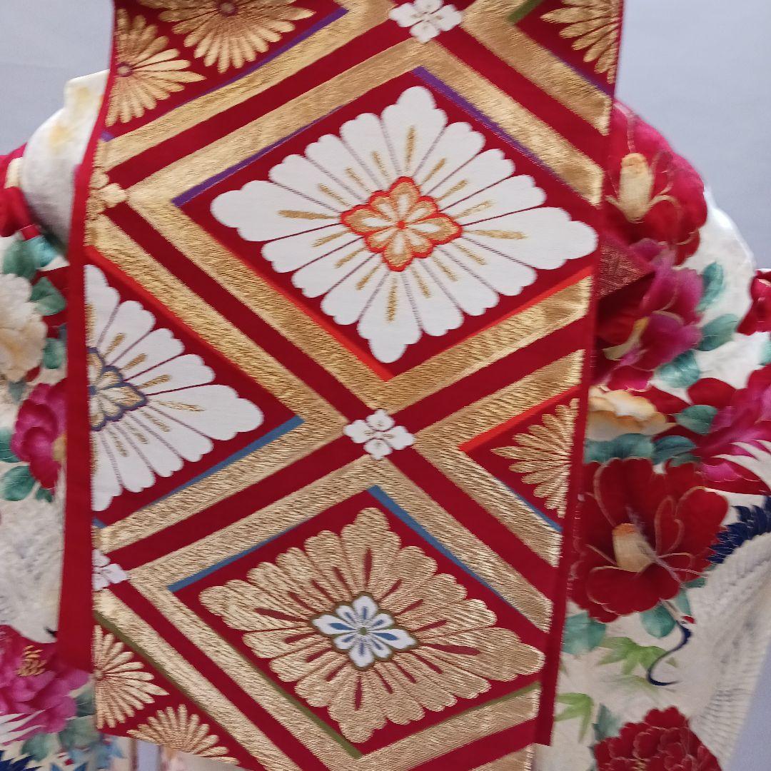豪華　牡丹×鶴　振袖フルセット　クリーム色