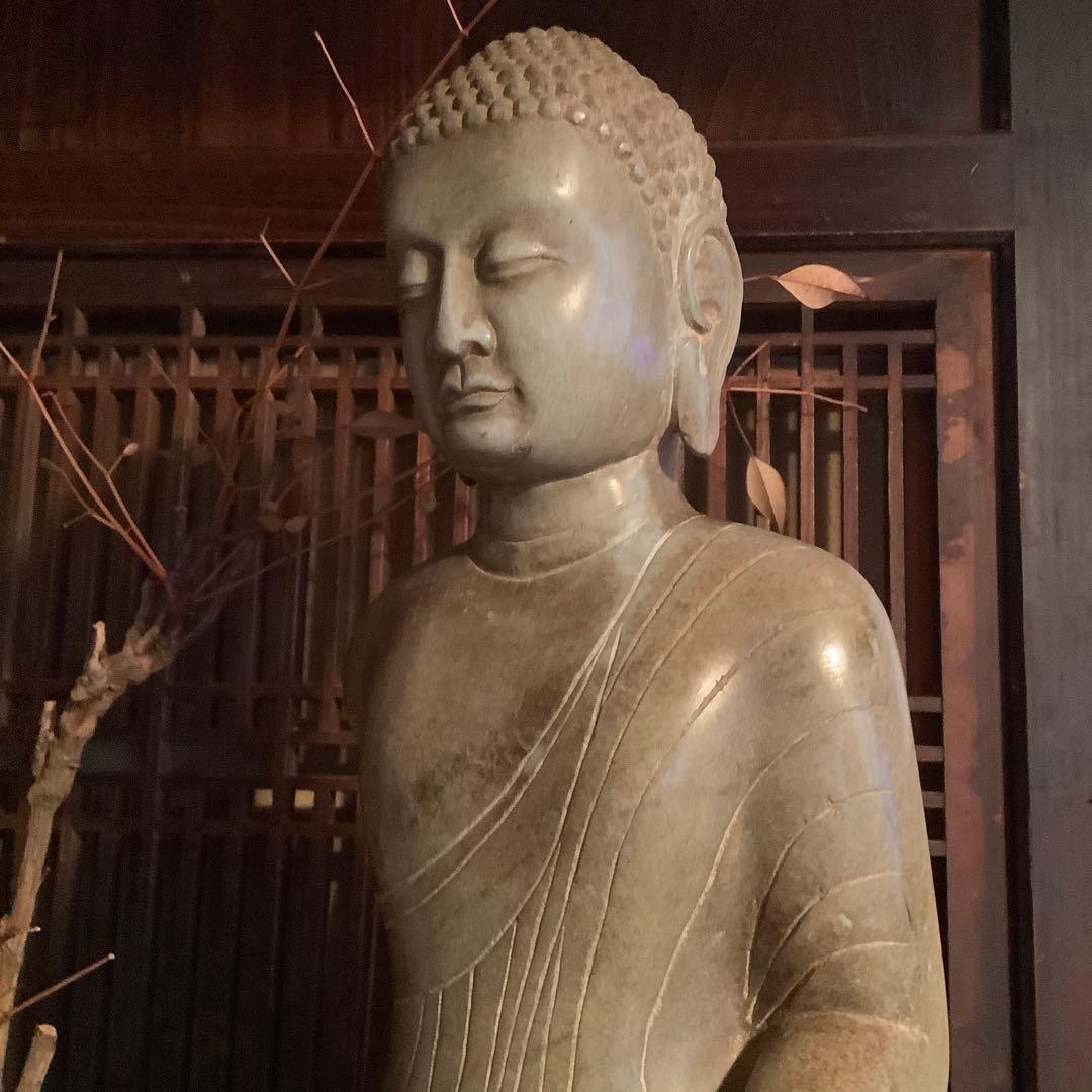 北魏・石仏「阿弥陀如来立像」南北朝時代・北斎・中国古代緑玉・隋極上青石細工彫刻