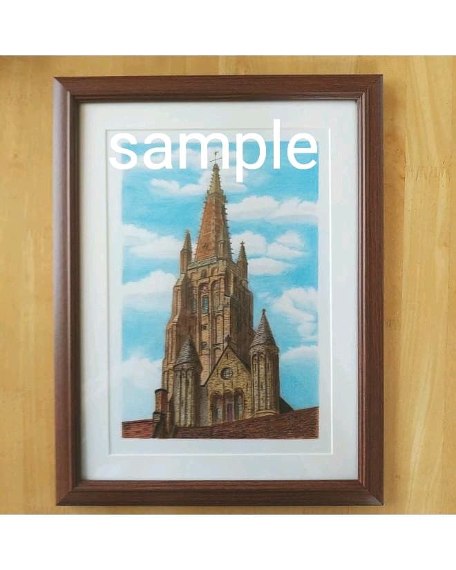 絵画色鉛筆風景画『ベルギー聖母教会』原画