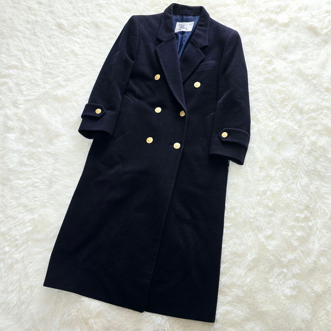 美品✨バーバリーズ 金ボタン カシミヤ ダブル チェスターコート ネイビー L