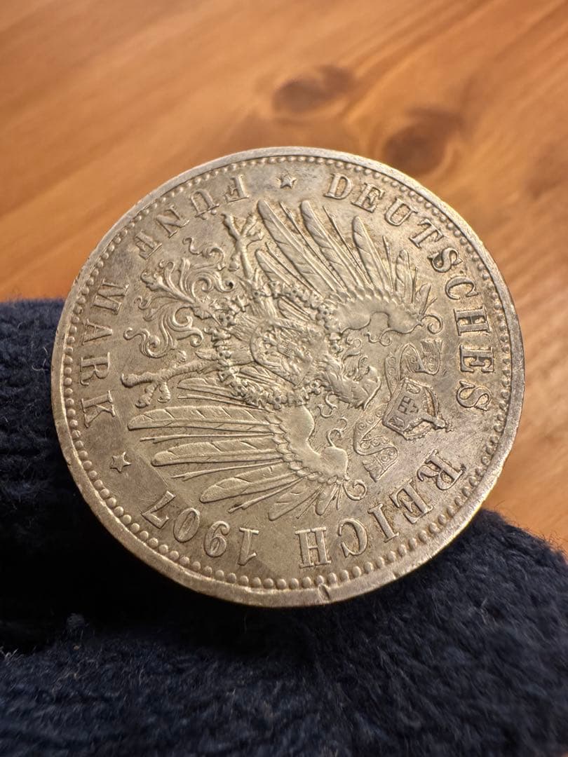 ★本物保証　ドイツ帝国 ヴィルヘルム2世 5マルク 1907年