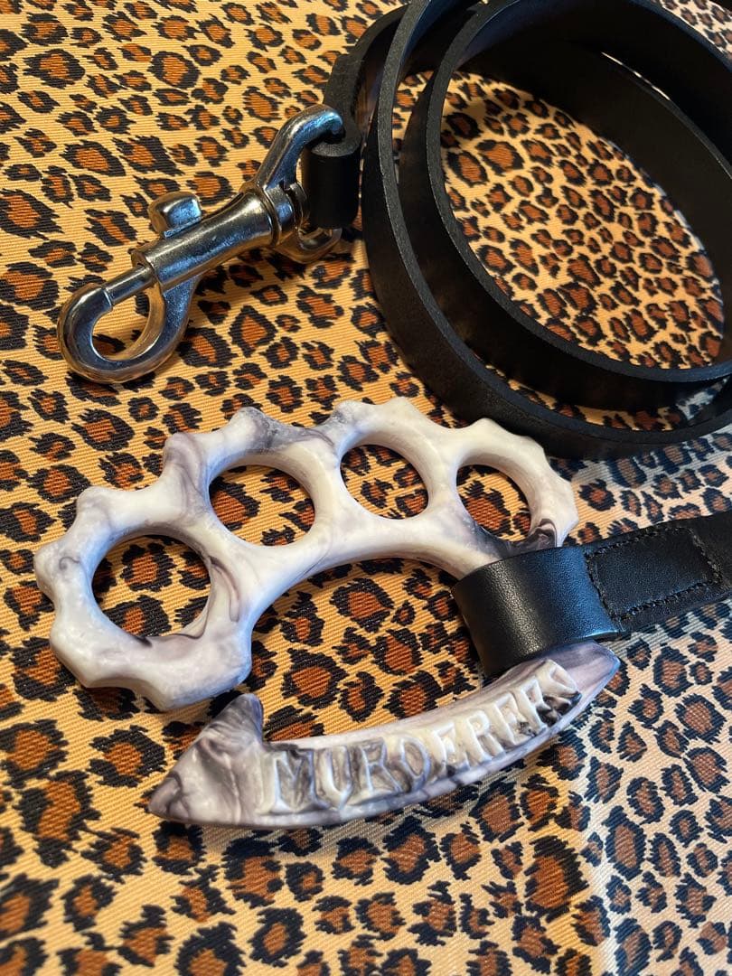 白黒　ナックル　ドッグ　リード　本革