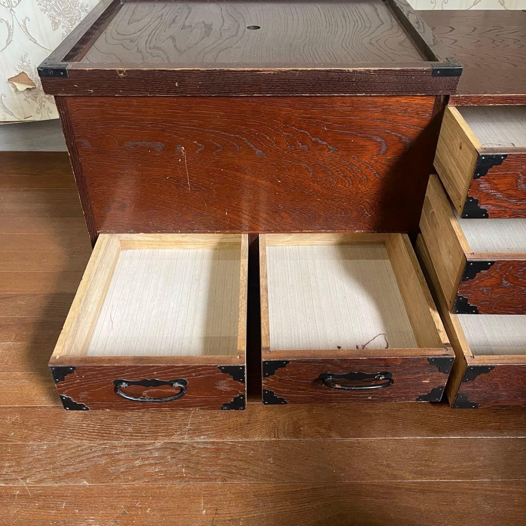 【アンティーク】昭和レトロ 木製 関東火鉢 長火鉢 引き出し付 囲炉裏 古道具