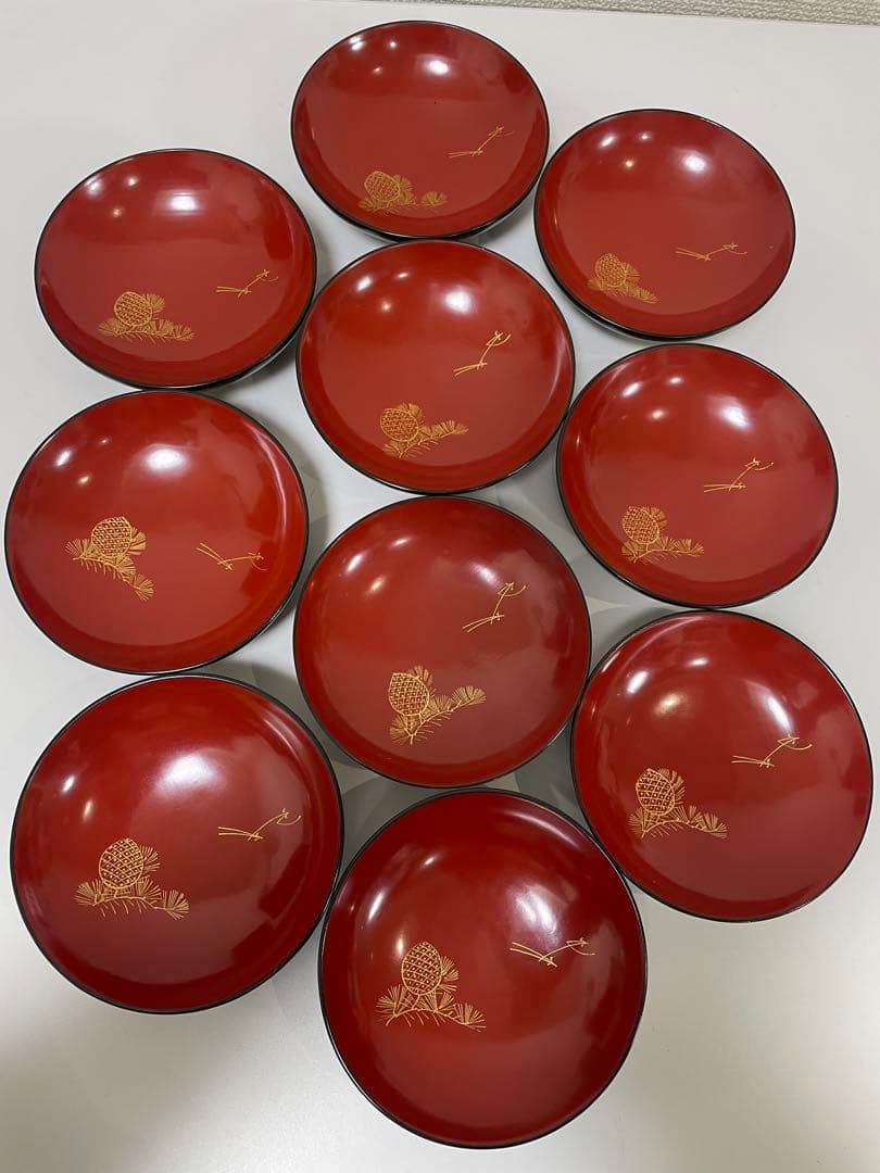 漆器 輪島塗 金蒔絵 貝柄 黒 内朱 吸物 割烹 蓋付き10客個 お煮物椀