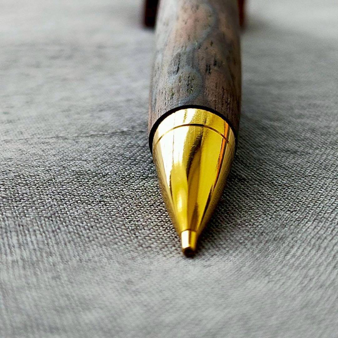 上杢　黒柿孔雀杢　ハンドメイド　木軸シャープペン　0.5mm　天然木　ゴールド